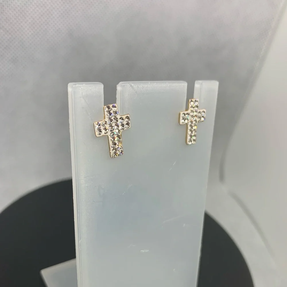 MACY'S 14k Gold Plated Sterling Silver
Crystal CROSS STUD Earrings Dainty - Picture 7 of 13